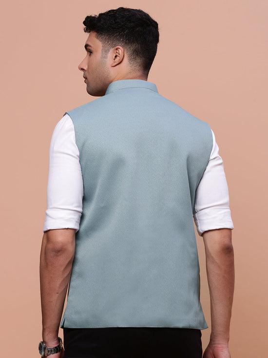 Men Solid Sea Green Slim Fit Nehru Jacket-AK-12527-20-Seagreen