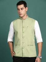 Men Solid Green Slim Fit Nehru Jacket-AK-12527-2-Green