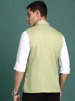 Men Solid Green Slim Fit Nehru Jacket-AK-12527-2-Green