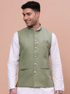 Men Solid Green Slim Fit Nehru Jacket-AK-12527-36-Green