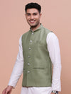 Men Solid Green Slim Fit Nehru Jacket-AK-12527-36-Green