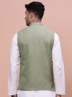 Men Solid Green Slim Fit Nehru Jacket-AK-12527-36-Green