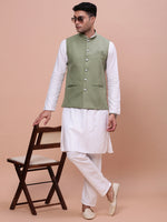 Men Solid Green Slim Fit Nehru Jacket-AK-12527-36-Green