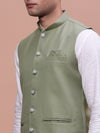 Men Solid Green Slim Fit Nehru Jacket-AK-12527-36-Green