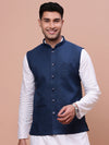 Men Solid Blue Slim Fit Nehru Jacket-AK-12527-4-Blue