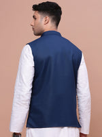 Men Solid Blue Slim Fit Nehru Jacket-AK-12527-4-Blue