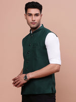 Men Solid Green Slim Fit Nehru Jacket-AK-12527-4-Green