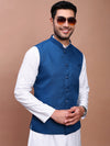 Men Solid Turquoise Blue Slim Fit Nehru Jacket-AK-12527-6-Turquoiseblue