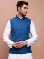 Men Solid Turquoise Blue Slim Fit Nehru Jacket-AK-12527-6-Turquoiseblue