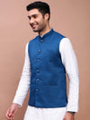 Men Solid Turquoise Blue Slim Fit Nehru Jacket-AK-12527-6-Turquoiseblue