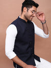 Men Solid Navy Blue Slim Fit Nehru Jacket-AK-12527-8-Navyblue