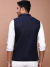 Men Solid Navy Blue Slim Fit Nehru Jacket-AK-12527-8-Navyblue