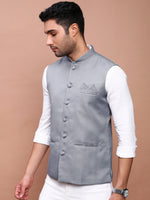 Men Solid Grey Slim Fit Nehru Jacket-AK-12527-9-Grey