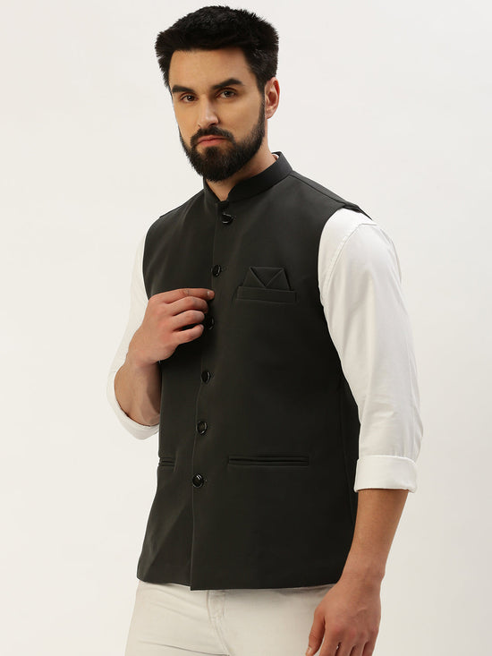 Men Mandarin Collar Solid Grey Nehru Jacket-AK-1642-1-Grey