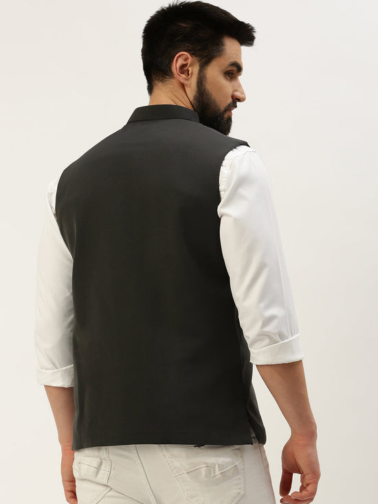 Men Mandarin Collar Solid Grey Nehru Jacket-AK-1642-1-Grey