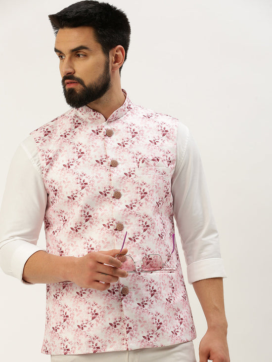 Men Mandarin Collar Solid Pink Nehru Jacket-AK-2611-1-Pink