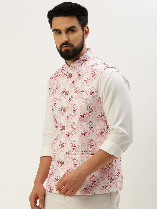 Men Mandarin Collar Solid Pink Nehru Jacket-AK-2611-1-Pink