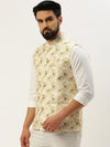 Men Mandarin Collar Printed White Nehru Jacket-AK-2611-2-White