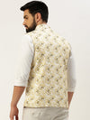 Men Mandarin Collar Printed White Nehru Jacket-AK-2611-2-White