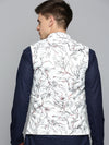 Men Mandarin Collar Printed White Nehru Jacket-AK-2701-2-White