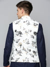 Men Mandarin Collar Printed White Nehru Jacket-AK-2702-3-White