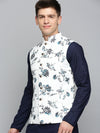 Men Mandarin Collar Printed White Nehru Jacket-AK-2702-4-White