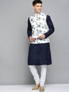 Men Mandarin Collar Printed White Nehru Jacket-AK-2702-4-White