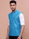 Men Solid Blue Slim Fit Nehru Jacket-AK-3618-25-Blue