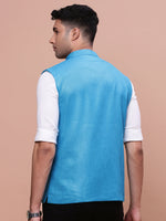 Men Solid Blue Slim Fit Nehru Jacket-AK-3618-25-Blue