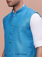 Men Solid Blue Slim Fit Nehru Jacket-AK-3618-25-Blue