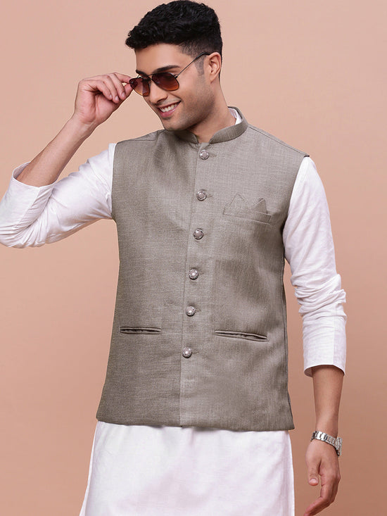 Men Solid Brown Slim Fit Nehru Jacket-AK-3618-26-Brown