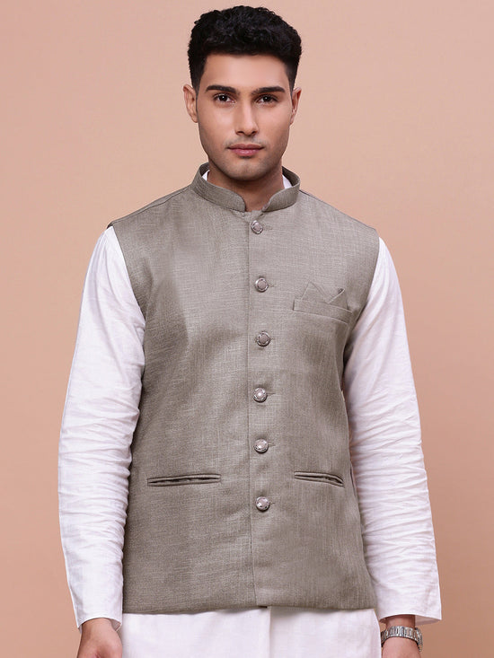 Men Solid Brown Slim Fit Nehru Jacket-AK-3618-26-Brown