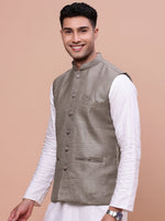 Men Solid Brown Slim Fit Nehru Jacket-AK-3618-26-Brown