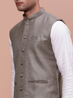 Men Solid Brown Slim Fit Nehru Jacket-AK-3618-26-Brown