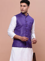 Men Solid Violet Slim Fit Nehru Jacket-AK-3618-30-Violet