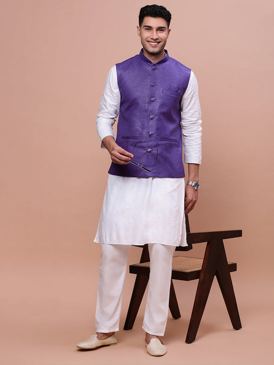 Men Solid Violet Slim Fit Nehru Jacket-AK-3618-30-Violet