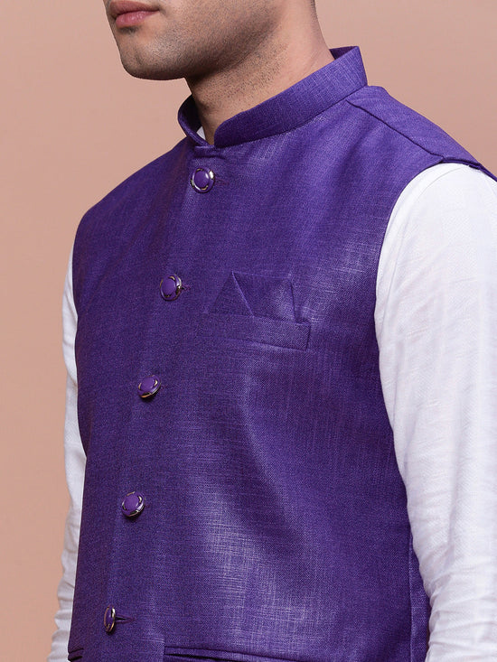 Men Solid Violet Slim Fit Nehru Jacket-AK-3618-30-Violet