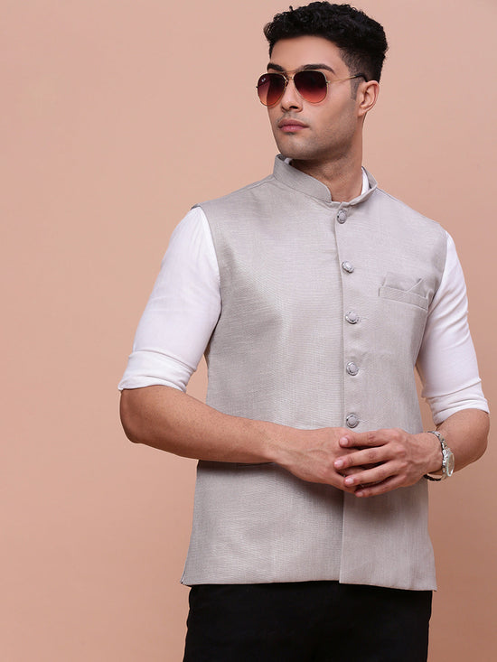 Men Solid Grey Slim Fit Nehru Jacket-AK-3618-32-Grey