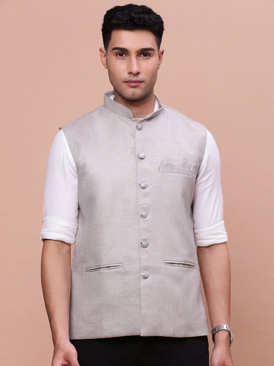 Men Solid Grey Slim Fit Nehru Jacket-AK-3618-32-Grey