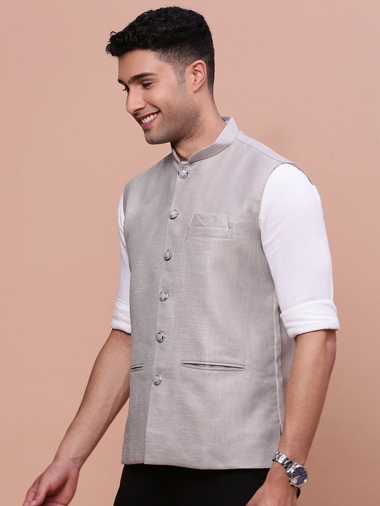 Men Solid Grey Slim Fit Nehru Jacket-AK-3618-32-Grey