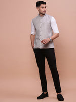 Men Solid Grey Slim Fit Nehru Jacket-AK-3618-32-Grey