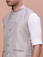 Men Solid Grey Slim Fit Nehru Jacket-AK-3618-32-Grey