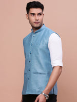 Men Solid Turquoise Blue Slim Fit Nehru Jacket-AK-3618-34-Turquoiseblue