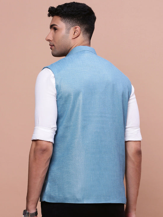 Men Solid Turquoise Blue Slim Fit Nehru Jacket-AK-3618-34-Turquoiseblue