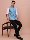 Men Solid Turquoise Blue Slim Fit Nehru Jacket-AK-3618-34-Turquoiseblue