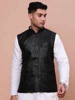 Men Solid Black Slim Fit Nehru Jacket-AK-3618-36-Black