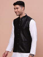 Men Solid Black Slim Fit Nehru Jacket-AK-3618-36-Black