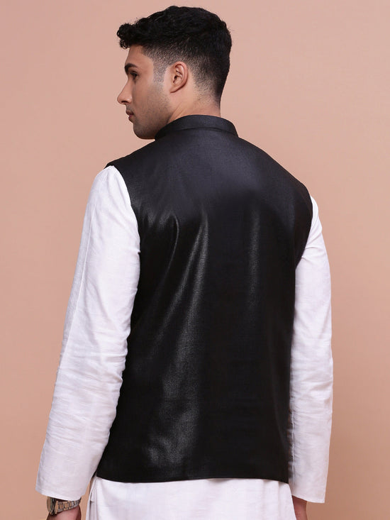 Men Solid Black Slim Fit Nehru Jacket-AK-3618-36-Black