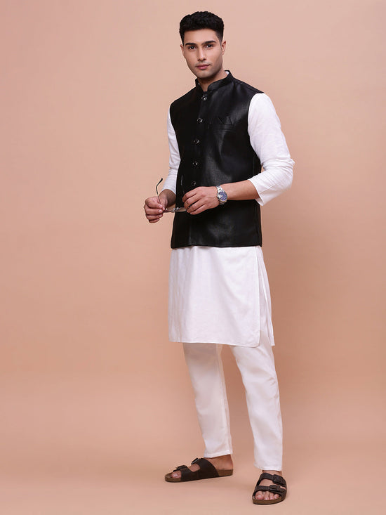 Men Solid Black Slim Fit Nehru Jacket-AK-3618-36-Black