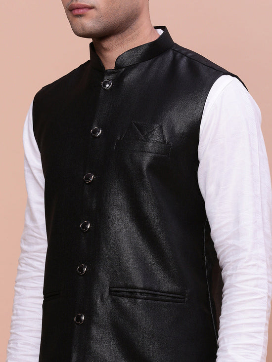 Men Solid Black Slim Fit Nehru Jacket-AK-3618-36-Black